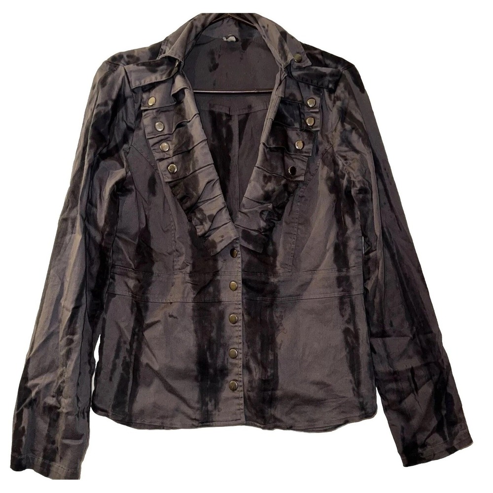 Sweet Love Steampunk  Rock Jacket Gray Black Studded Ruffle Women's XL